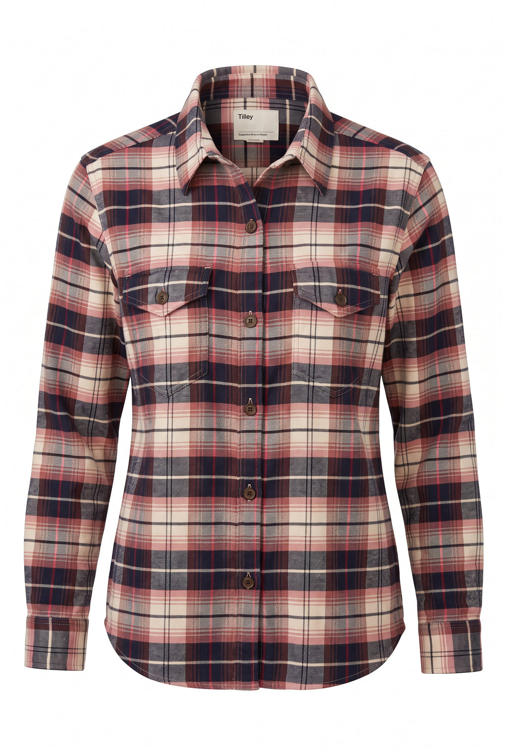 100% Organic Cotton Tilley Plaid Shirt | Size XL on white background