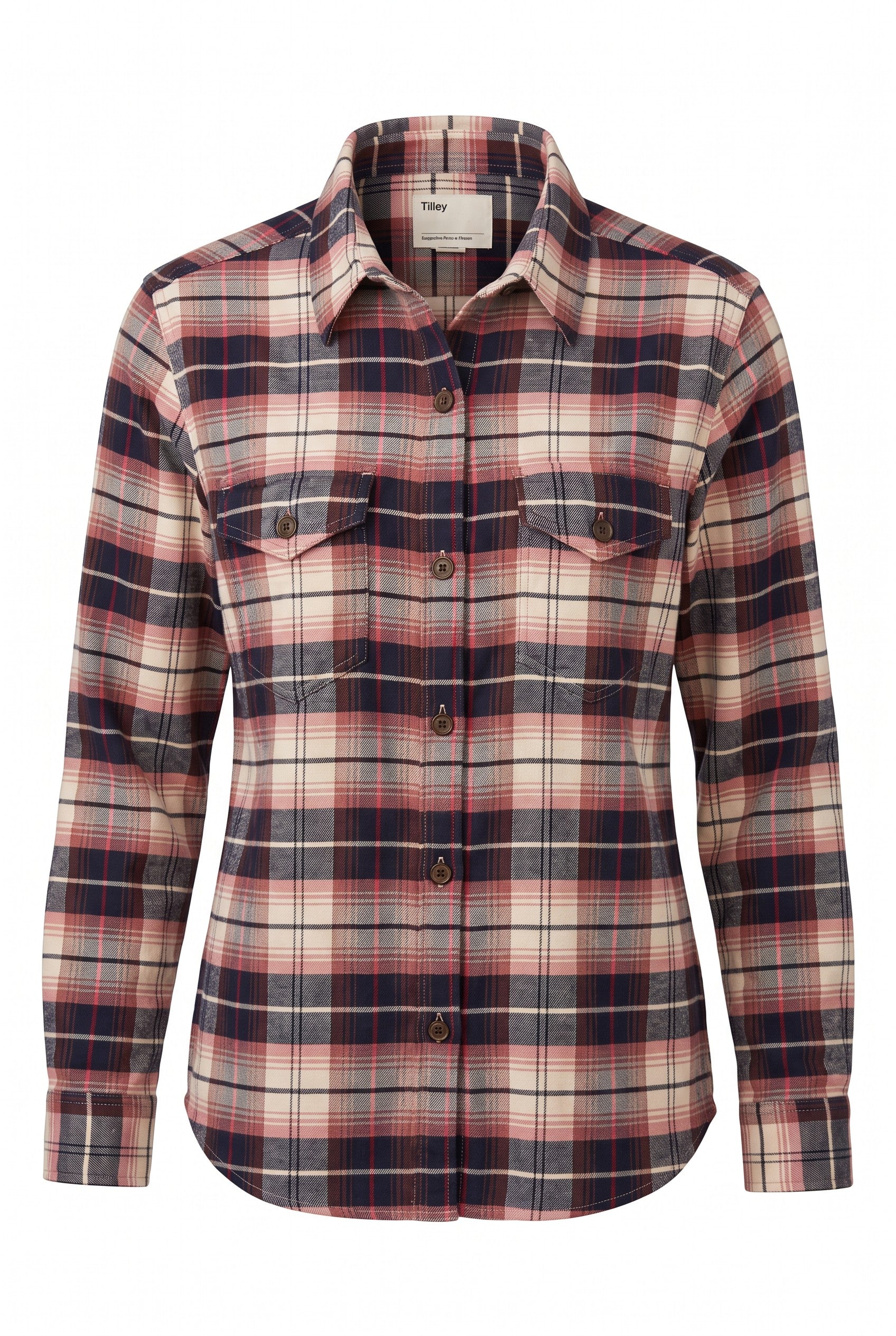 100% Organic Cotton Tilley Plaid Shirt | Size XL on white background