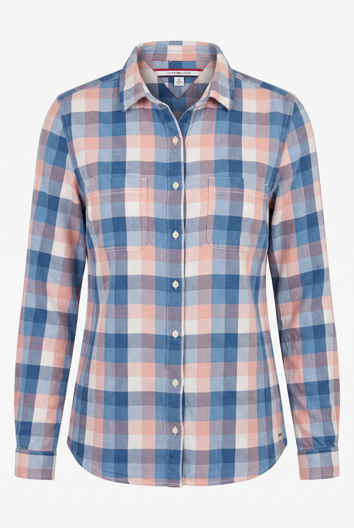 100% Cotton Tommy Hilfiger Plaid Shirt | Size M on white background