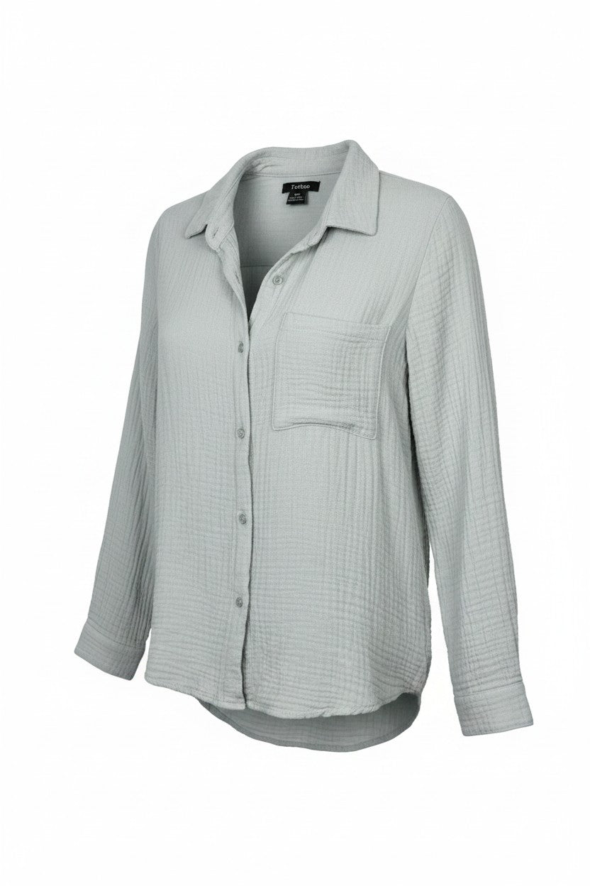  100% Cotton Button Front Shirt | Size S at Blue Sparrow Shop  on white background
