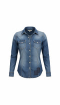 100% Cotton Denim Western Shirt with Patch Detail | Size S at Blue Sparrow Shop