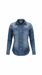 100% Cotton Denim Western Shirt with Patch Detail | Size S at Blue Sparrow Shop