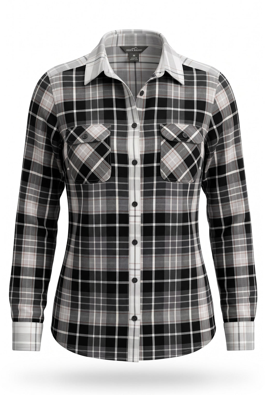100% Cotton Eddie Bauer Plaid Shirt | Size M on white background
