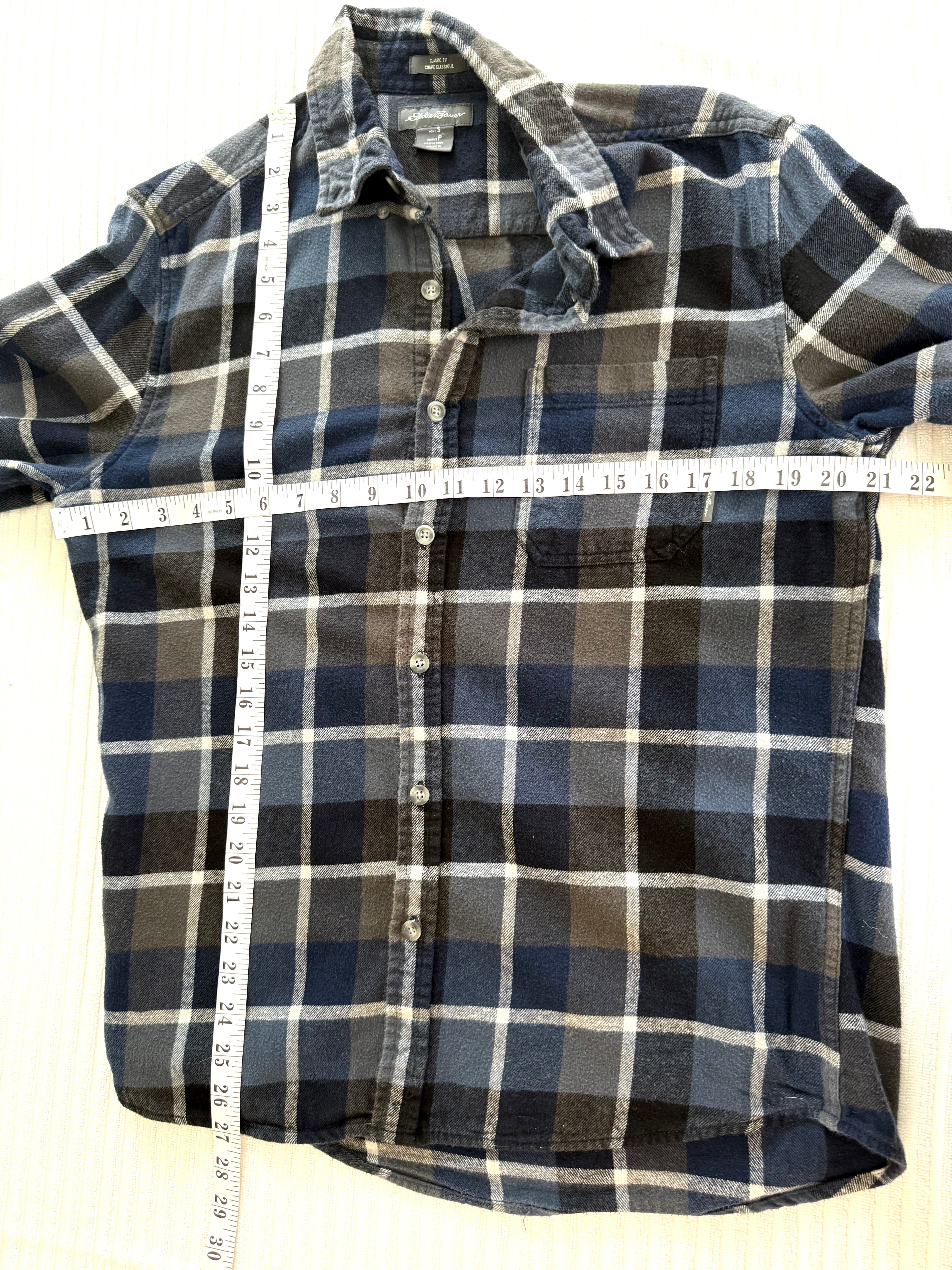 100% Cotton Eddie Bauer Plaid Shirt | Size S mens measuring 42" bust and 27" length