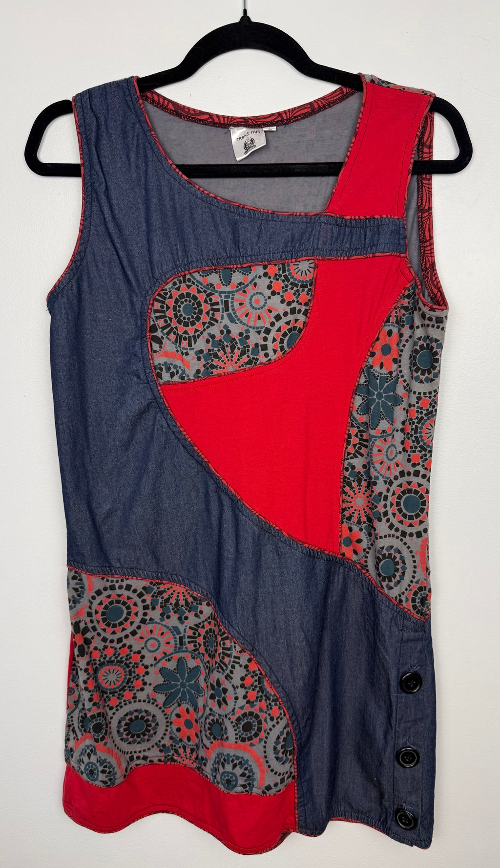 100% Cotton Fair Trade Artisan Tunic | Trans' Fair | Size M at Blue Sparrow Shop  on hanger
