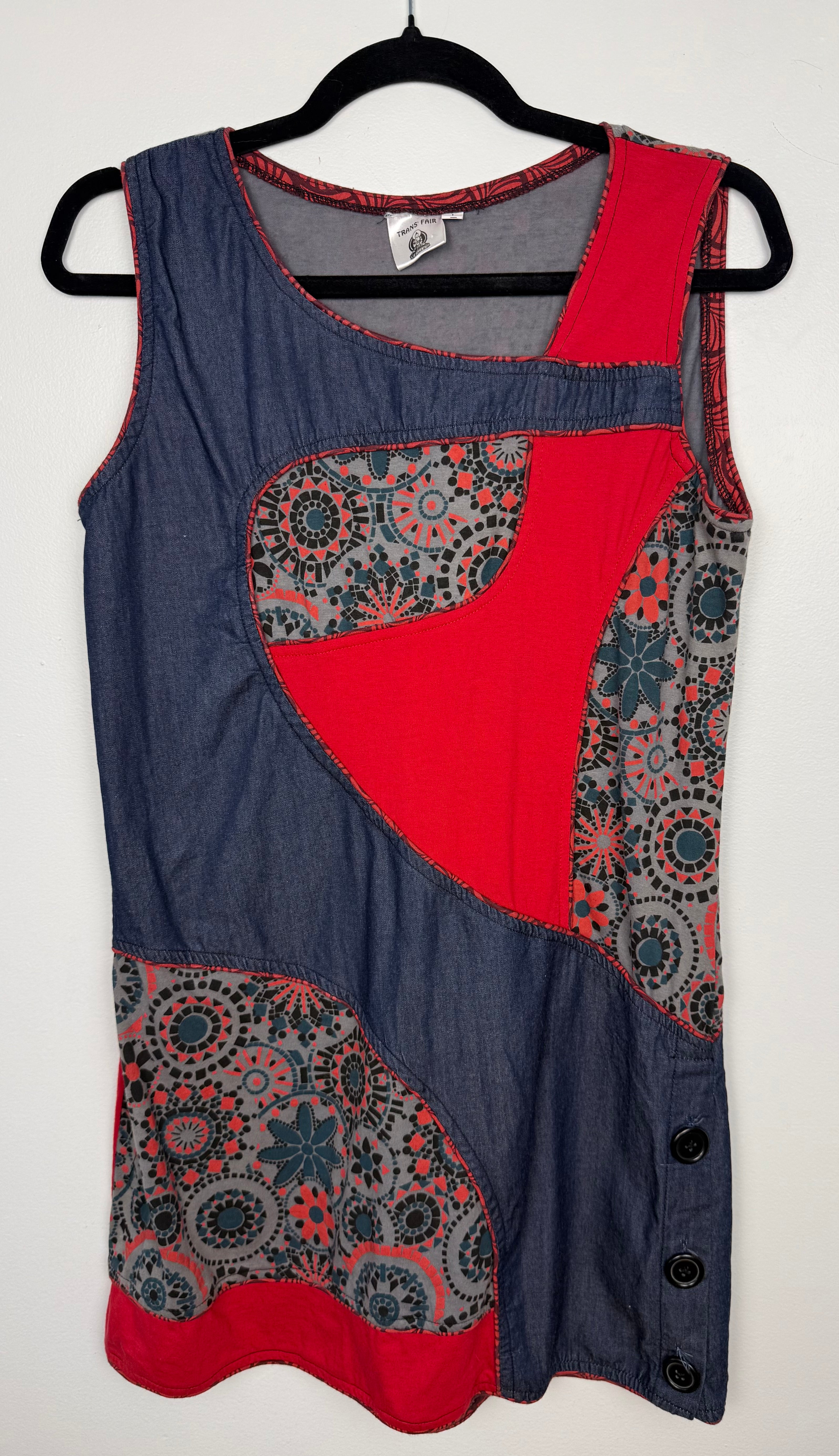 100% Cotton Fair Trade Artisan Tunic | Trans' Fair | Size M at Blue Sparrow Shop  on hanger