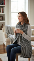 100% Cotton Habitat Brand Knit Cowl Neck Vest | Size M at Blue Sparrow Shop  on woman drinking coffee open view