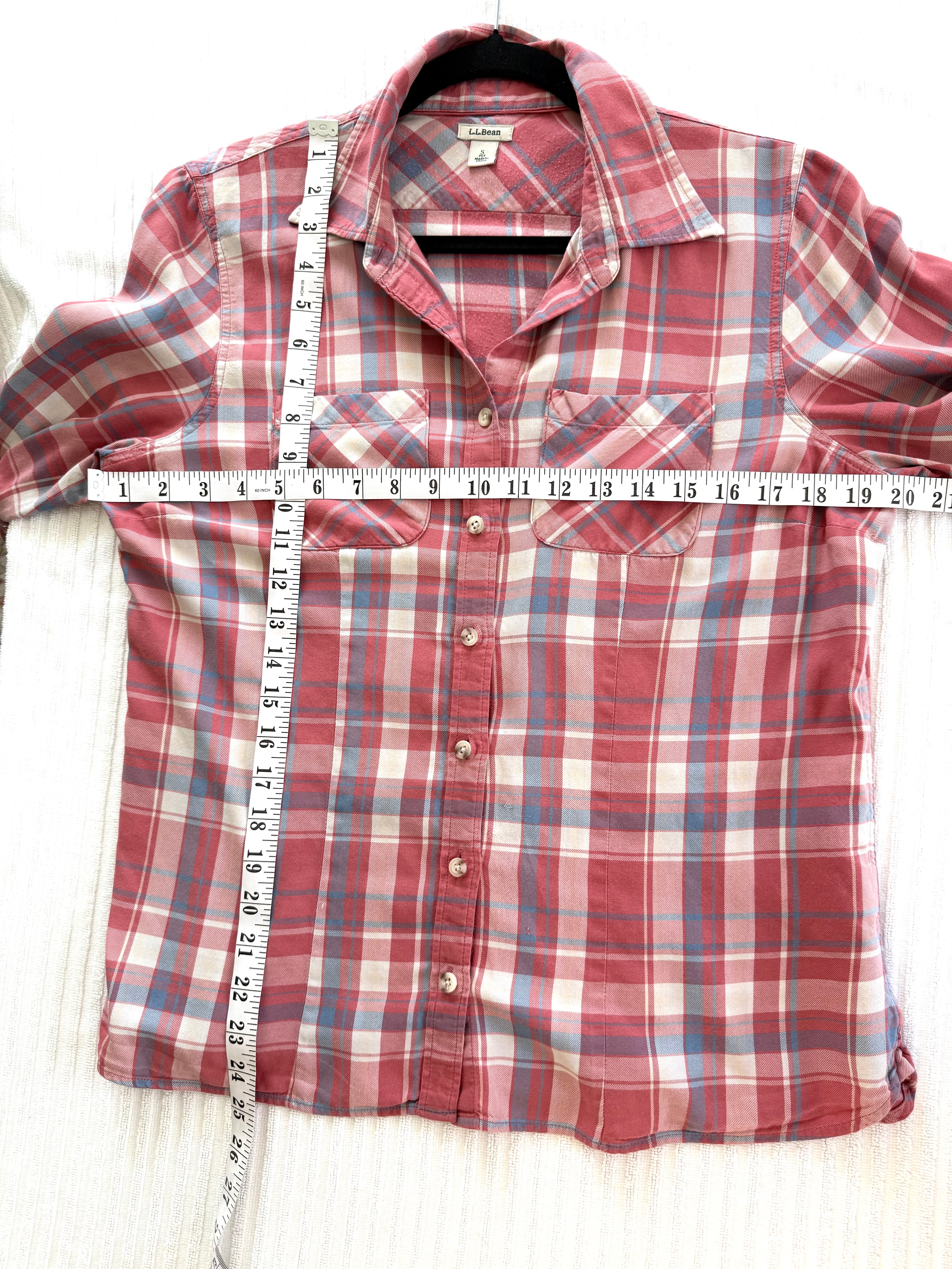 100% Cotton LL Bean Plaid Shirt | Size S measuring 40" bust and 25" length