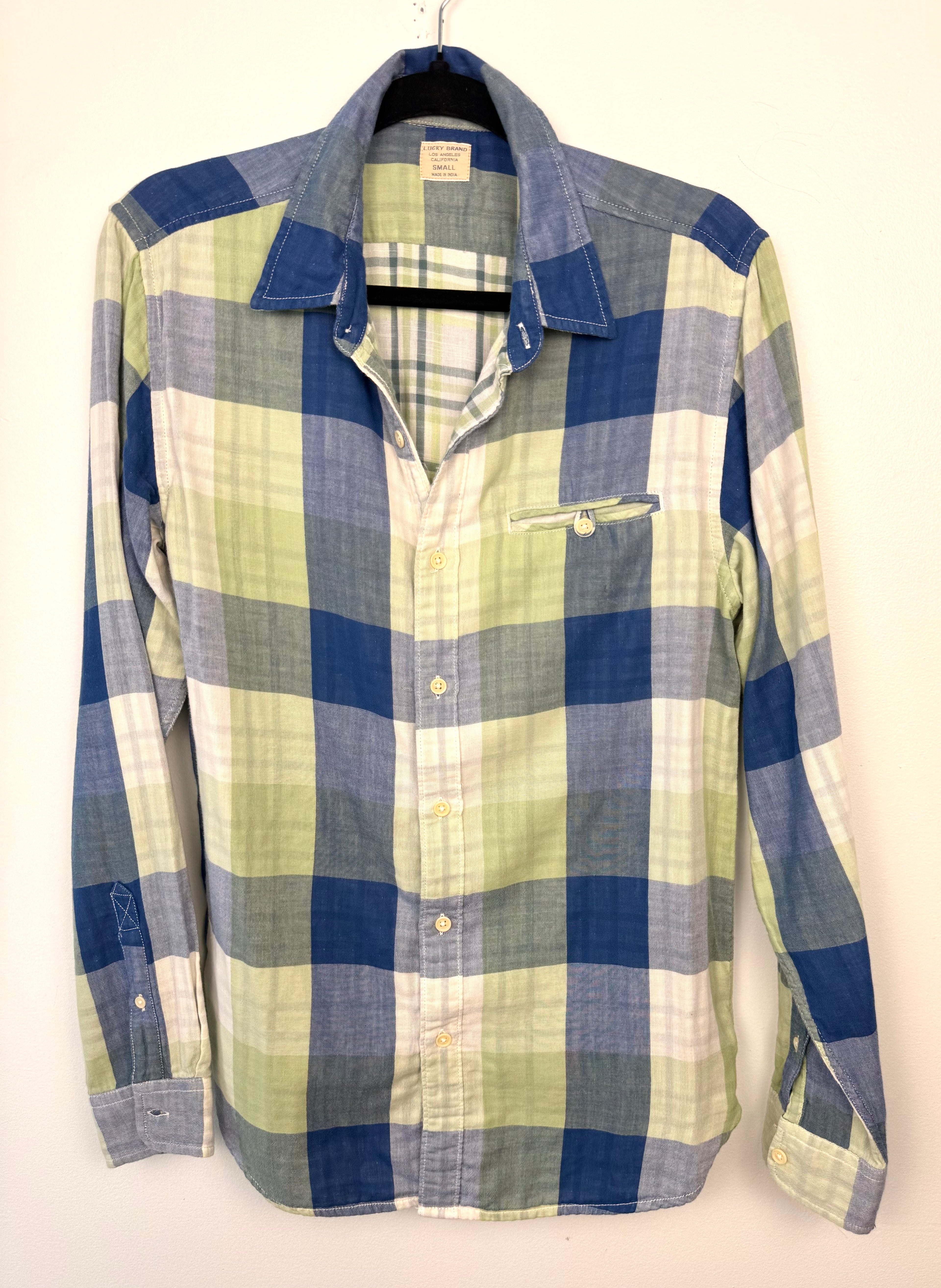 100% Cotton Lucky Brand Plaid Shirt | Size Mens M on hanger