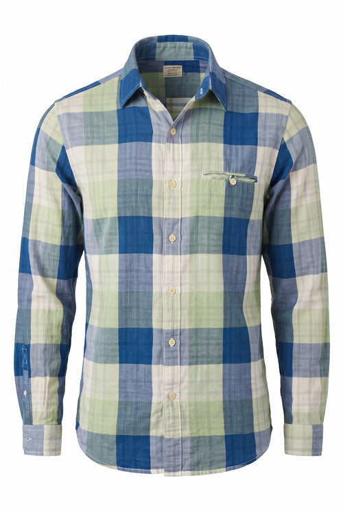 100% Cotton Lucky Brand Plaid Shirt | Size Mens M on white background