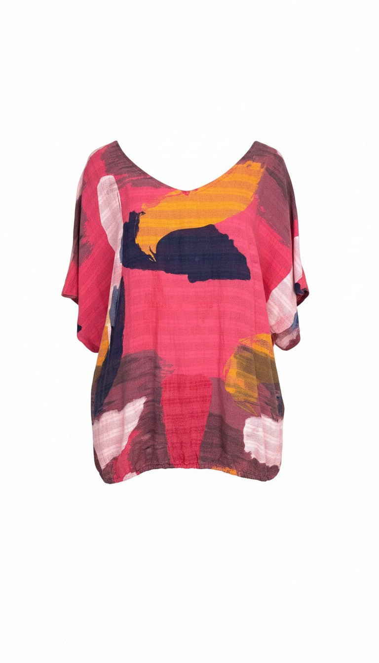 100% Cotton Made in Italy Abstract Art Top | One Size at Blue Sparrow Shop