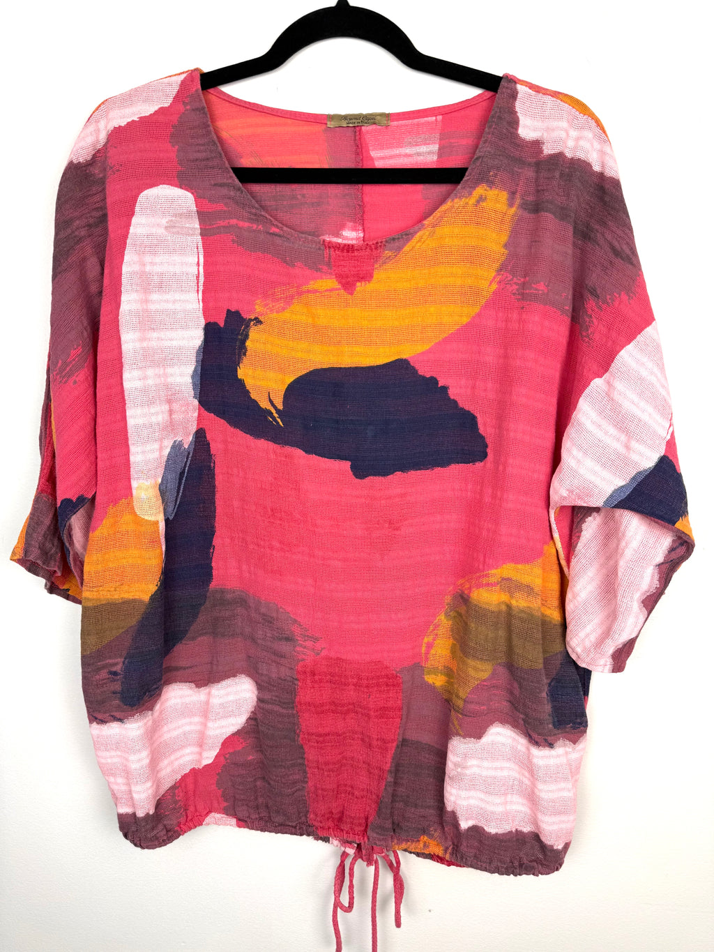 100% Cotton Made in Italy Abstract Art Top | One Size at Blue Sparrow Shop on hanger