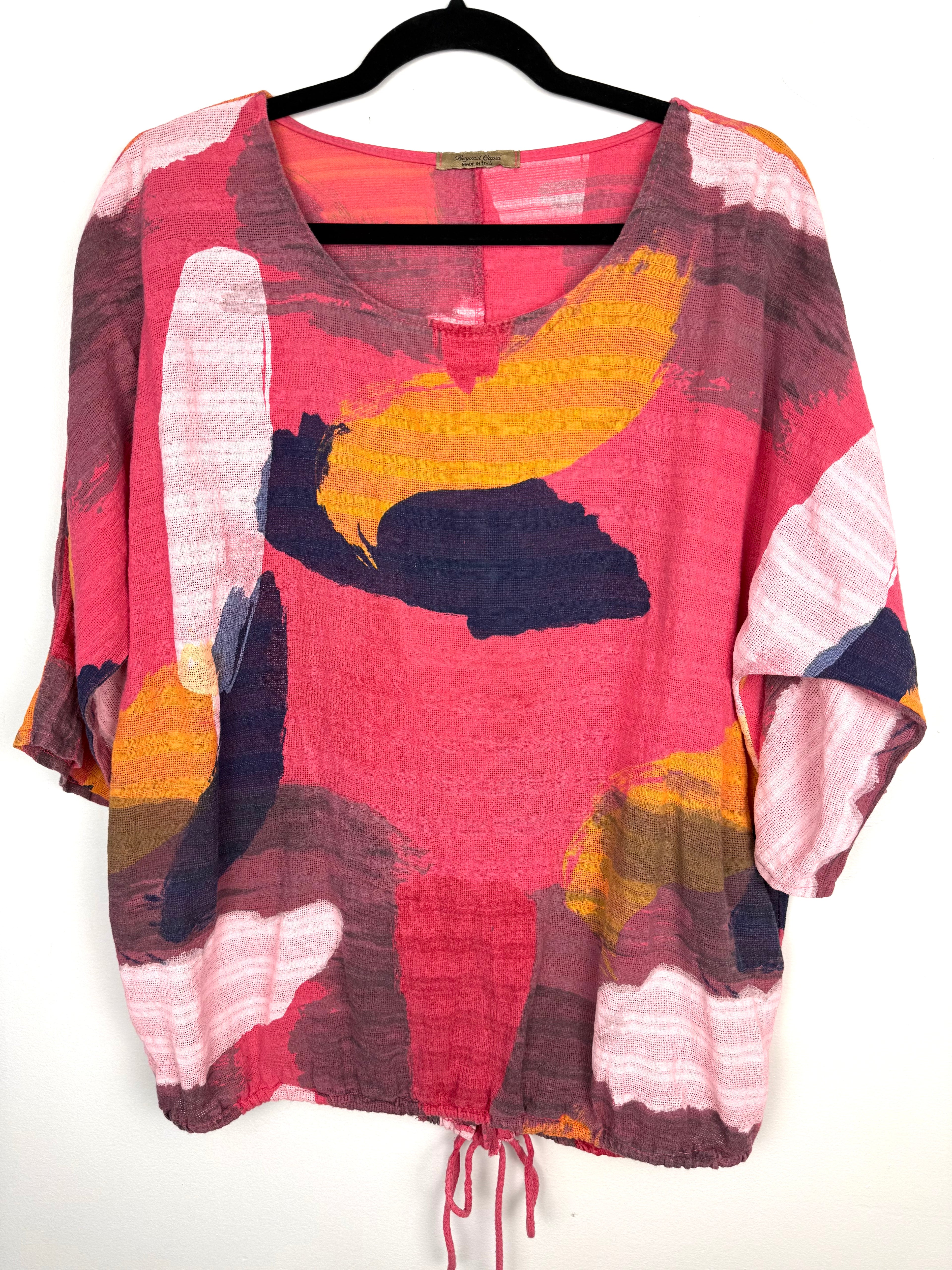 100% Cotton Made in Italy Abstract Art Top | One Size at Blue Sparrow Shop on hanger