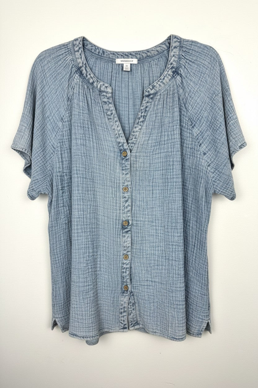 100% Cotton NWT Gauze Henley Top | Size 1X  at Blue Sparrow Shop