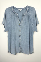 100% Cotton NWT Gauze Henley Top | Size 1X  at Blue Sparrow Shop