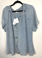 100% Cotton NWT Gauze Henley Top | Size 1X  at Blue Sparrow Shop on hanger