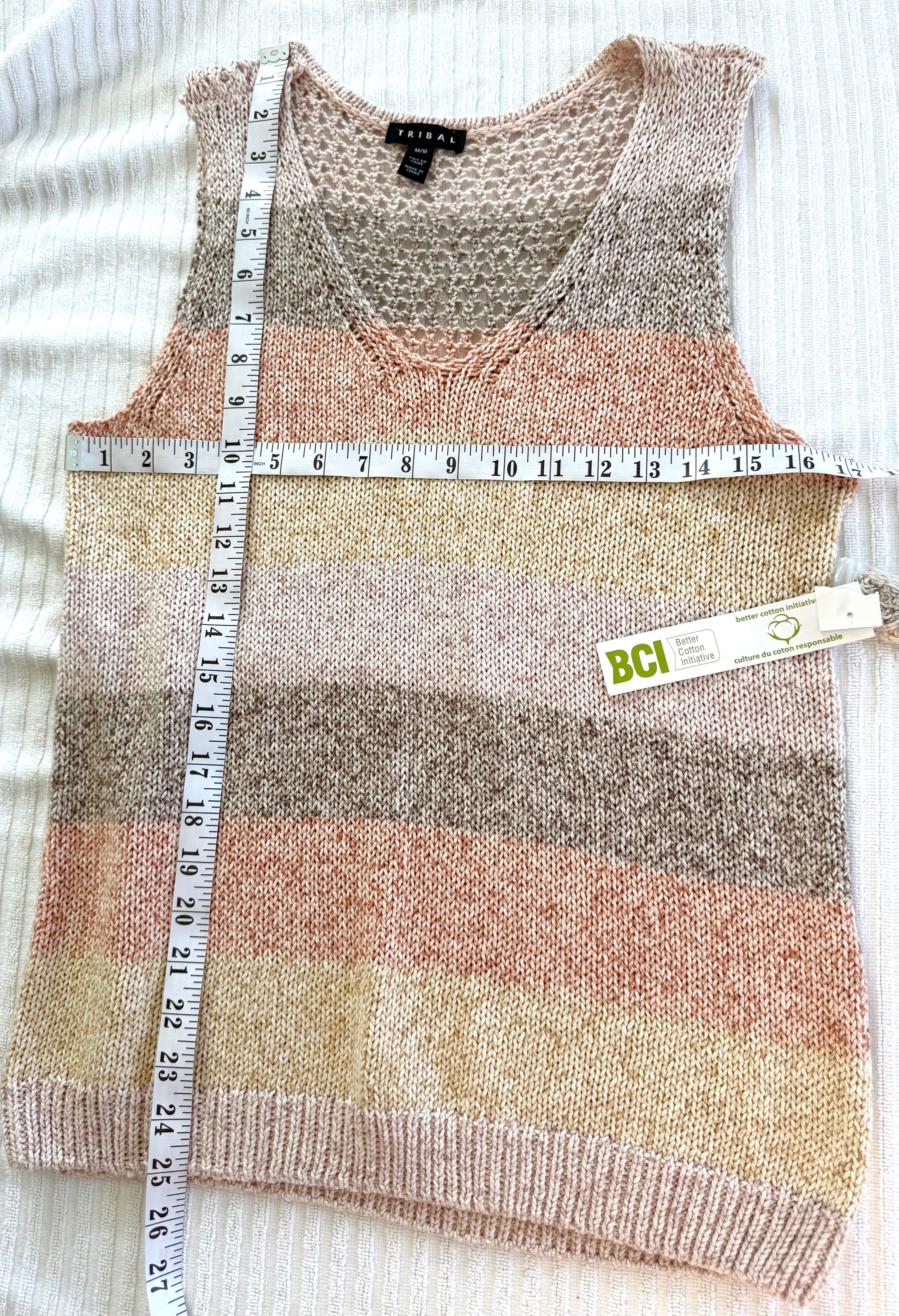 100% Cotton NWT Tribal Knit Tank | Size M at Blue Sparrow Shop measuring 34" bust and 25" shoulder to hem 