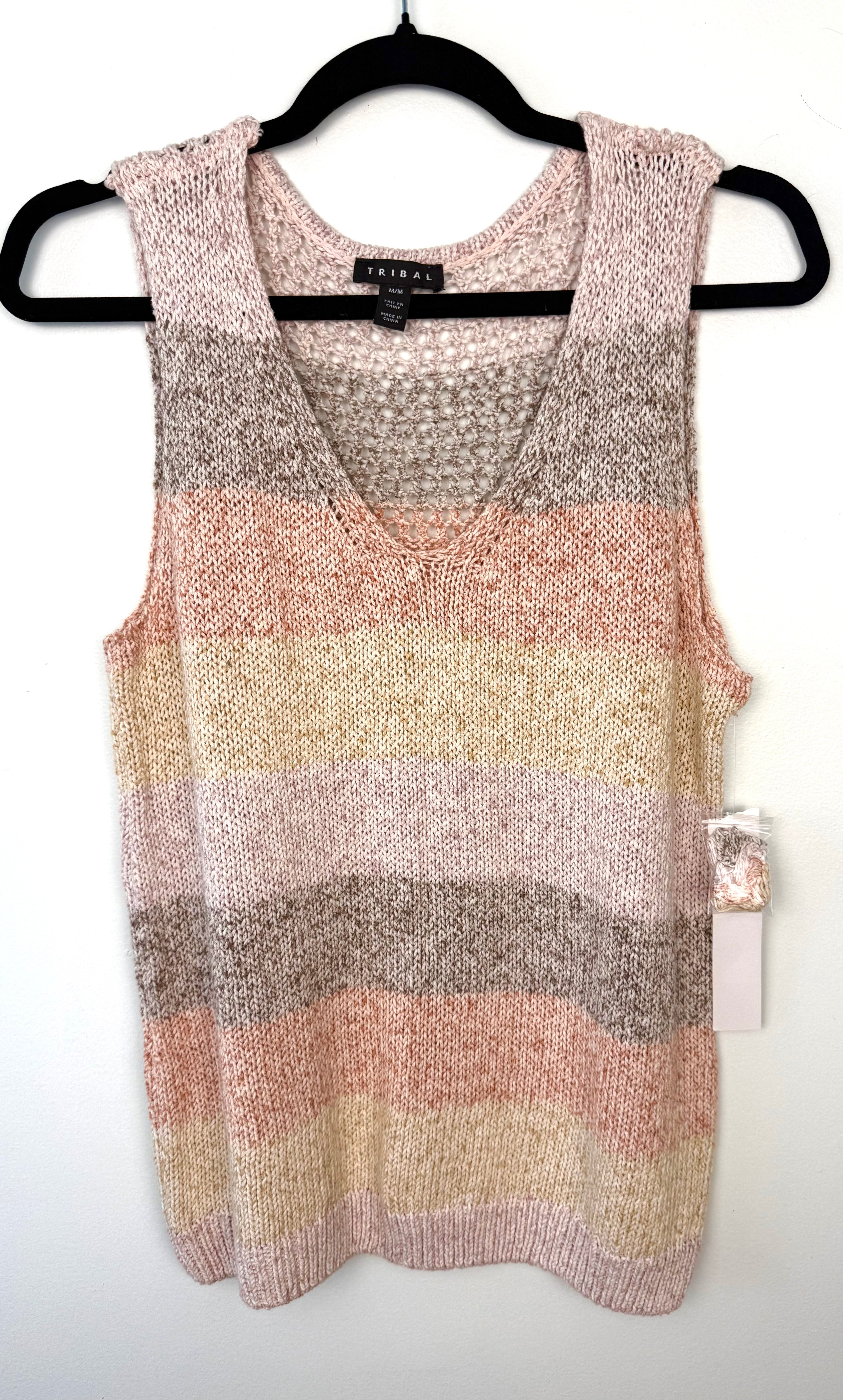 100% Cotton NWT Tribal Knit Tank | Size M at Blue Sparrow Shop on hanger