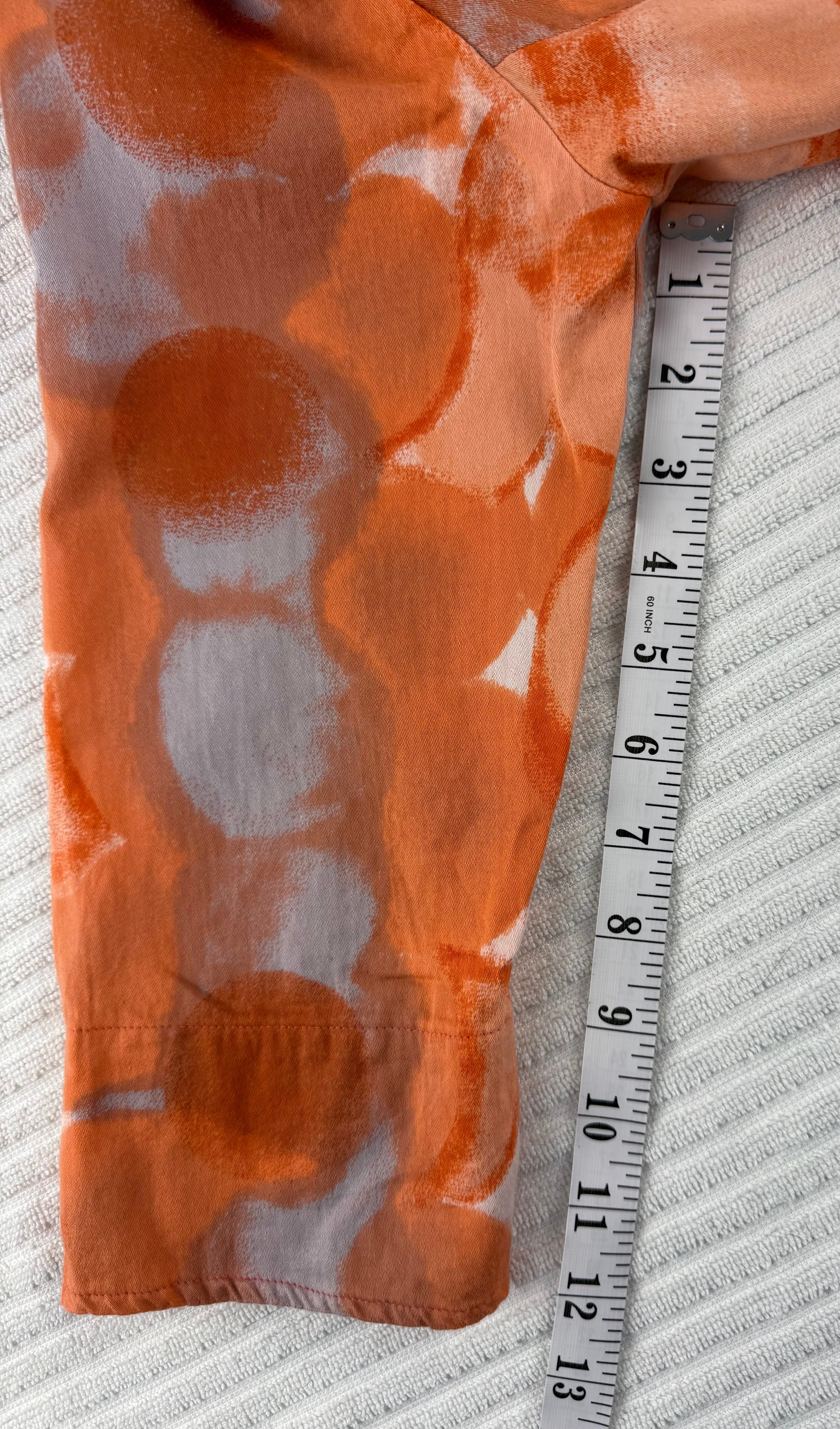 100% Cotton Parsley & Sage — Peach Abstract Floral Jacket, Size S at Blue Sparrow Shop Canadian Resale Reimagined  measuring 12" sleeve 
