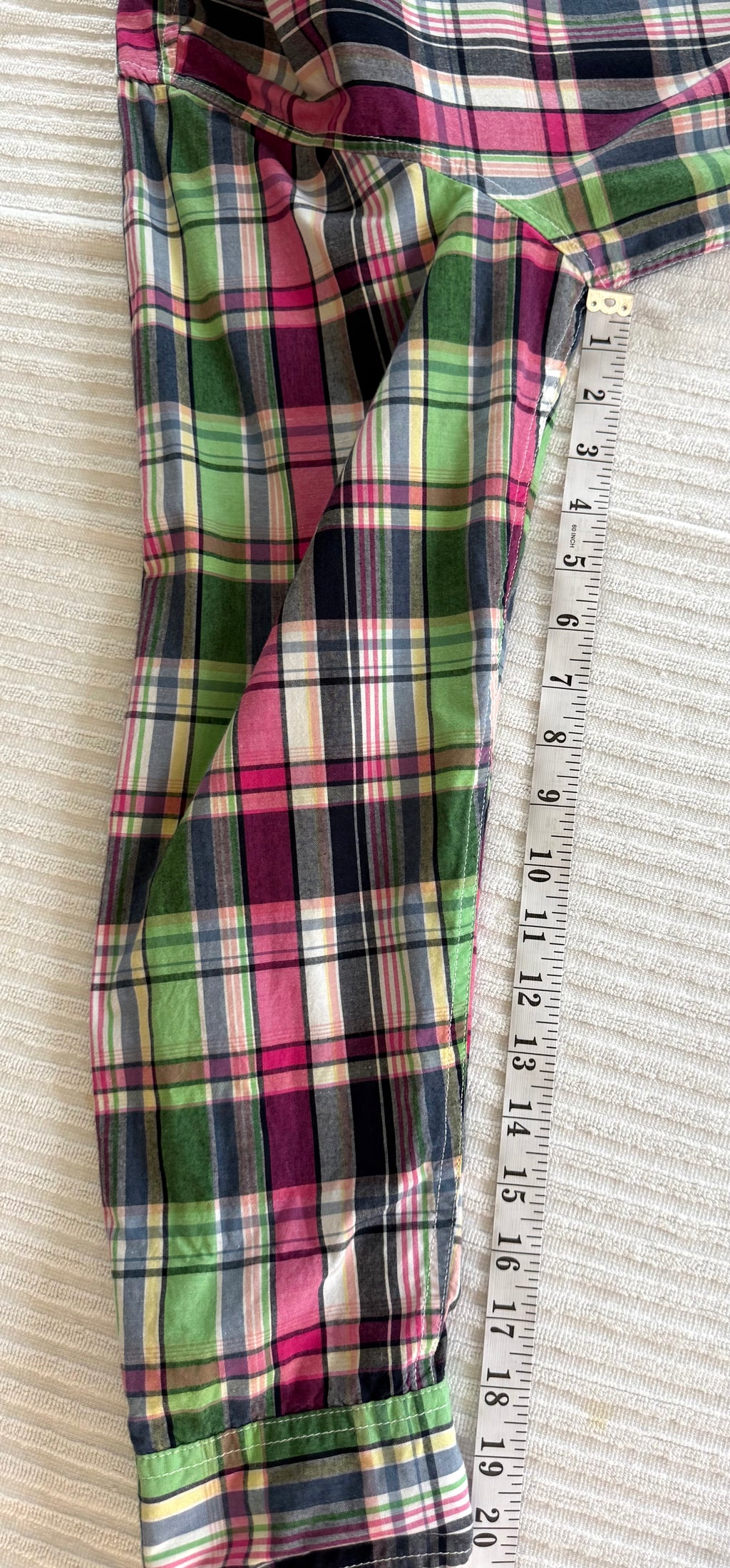 100% Cotton Plaid Button-Up Oversized Boyfriend Shirt | Gymboree | Size L at Blue Sparrow Shop measuring 20" sleeve
