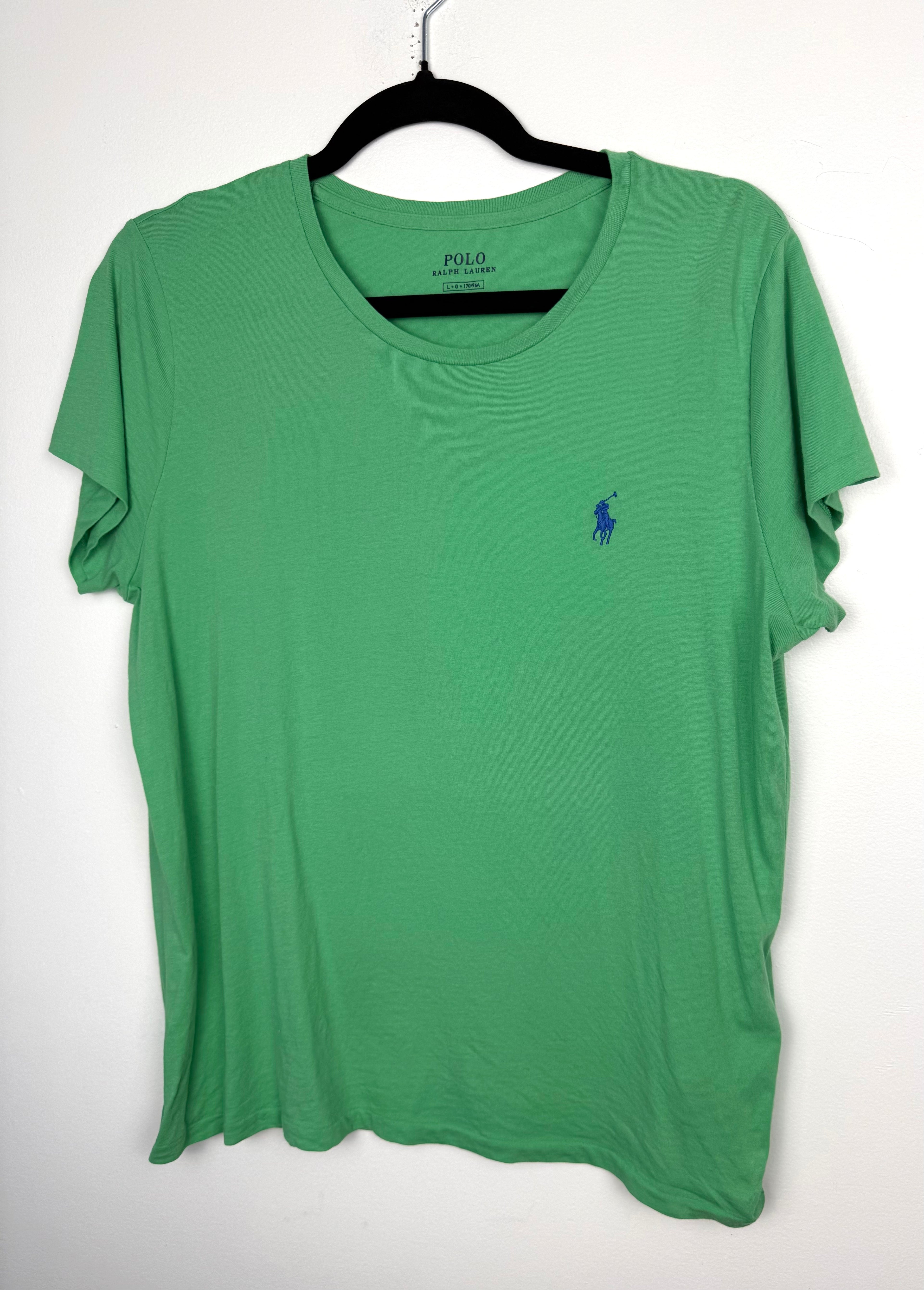 100% Cotton Polo Ralph Lauren Tee | Size L at Blue Sparrow Shop on hanger