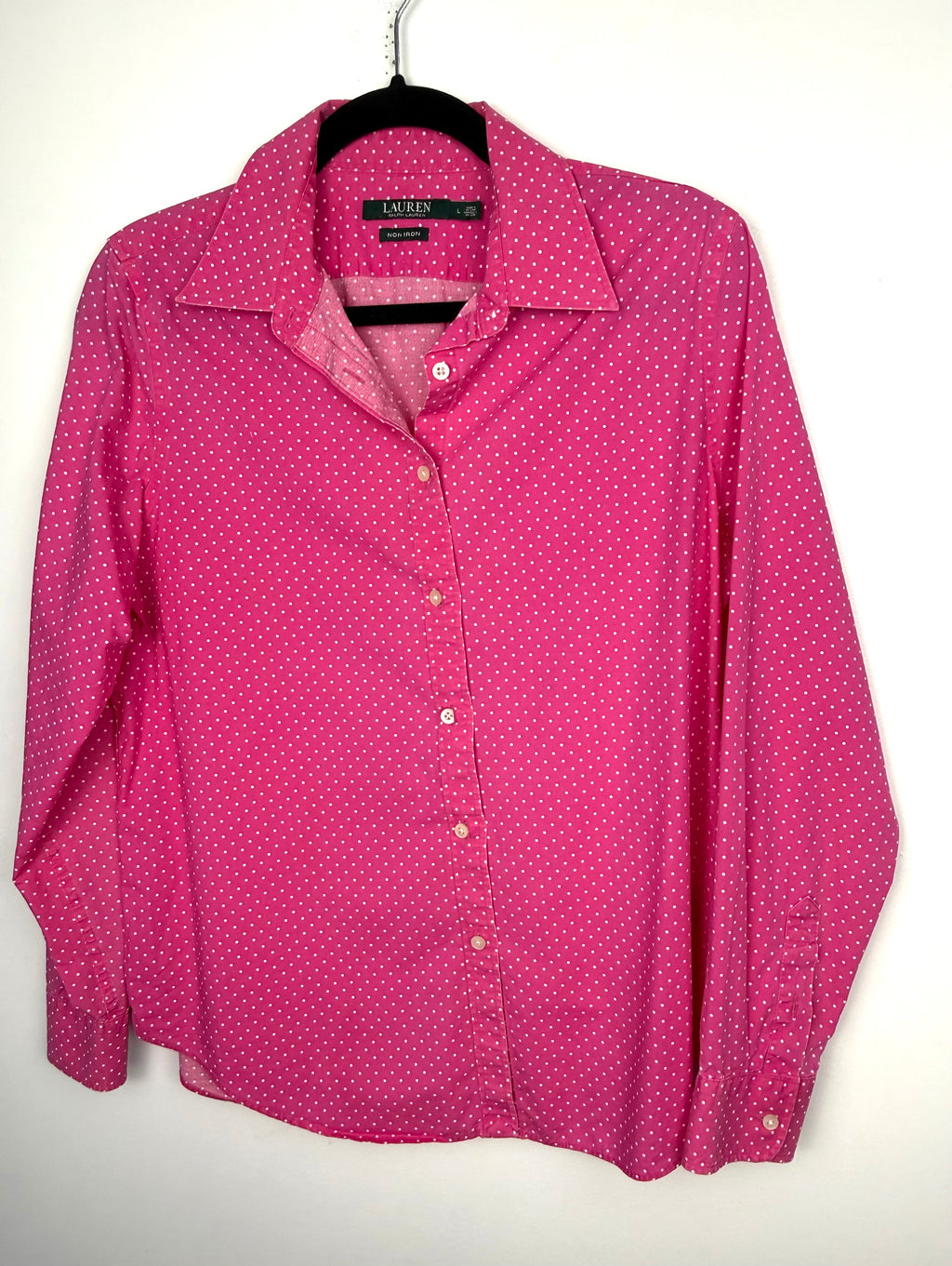 100% Cotton Ralph Lauren Classic Button Front Shirt | Size L on hanger