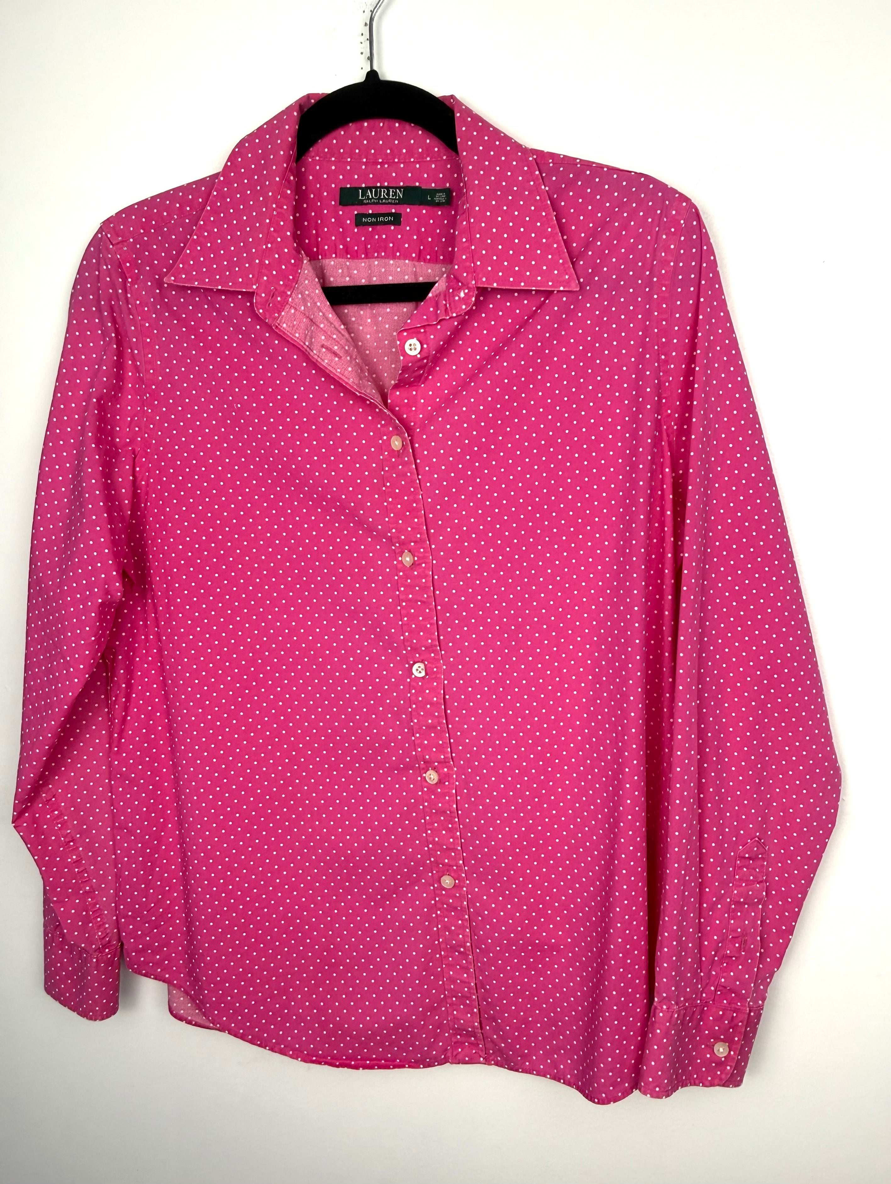 100% Cotton Ralph Lauren Classic Button Front Shirt | Size L on hanger