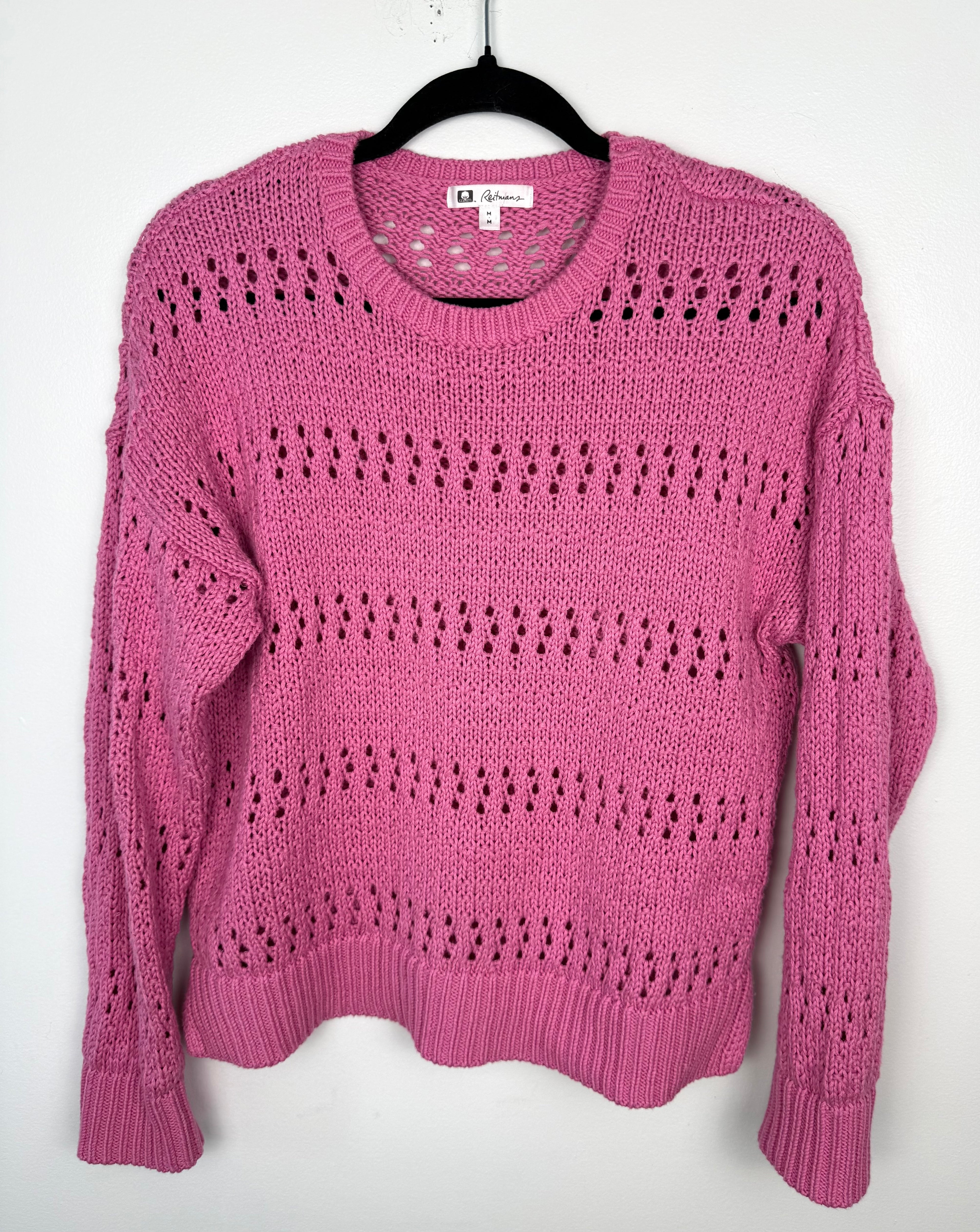 100% Cotton Reitmans  Pointelle Sweater in bubblegum pink at Blue Sparrow Shop - Canadian Resale Reimagined 