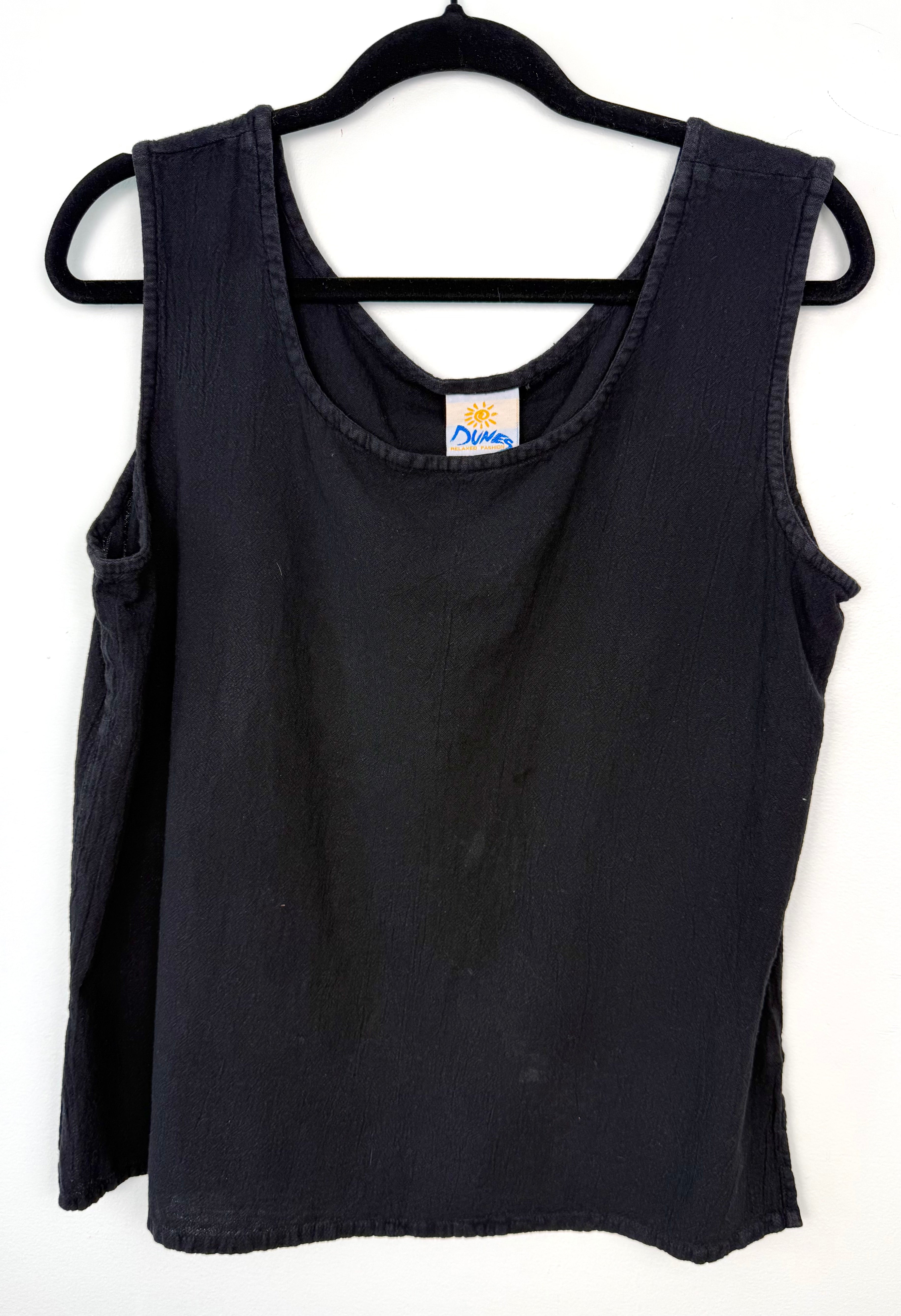 100% Cotton Relaxed Fit Vintage Tank | Size M at Blue Sparrow Shop on hanger
