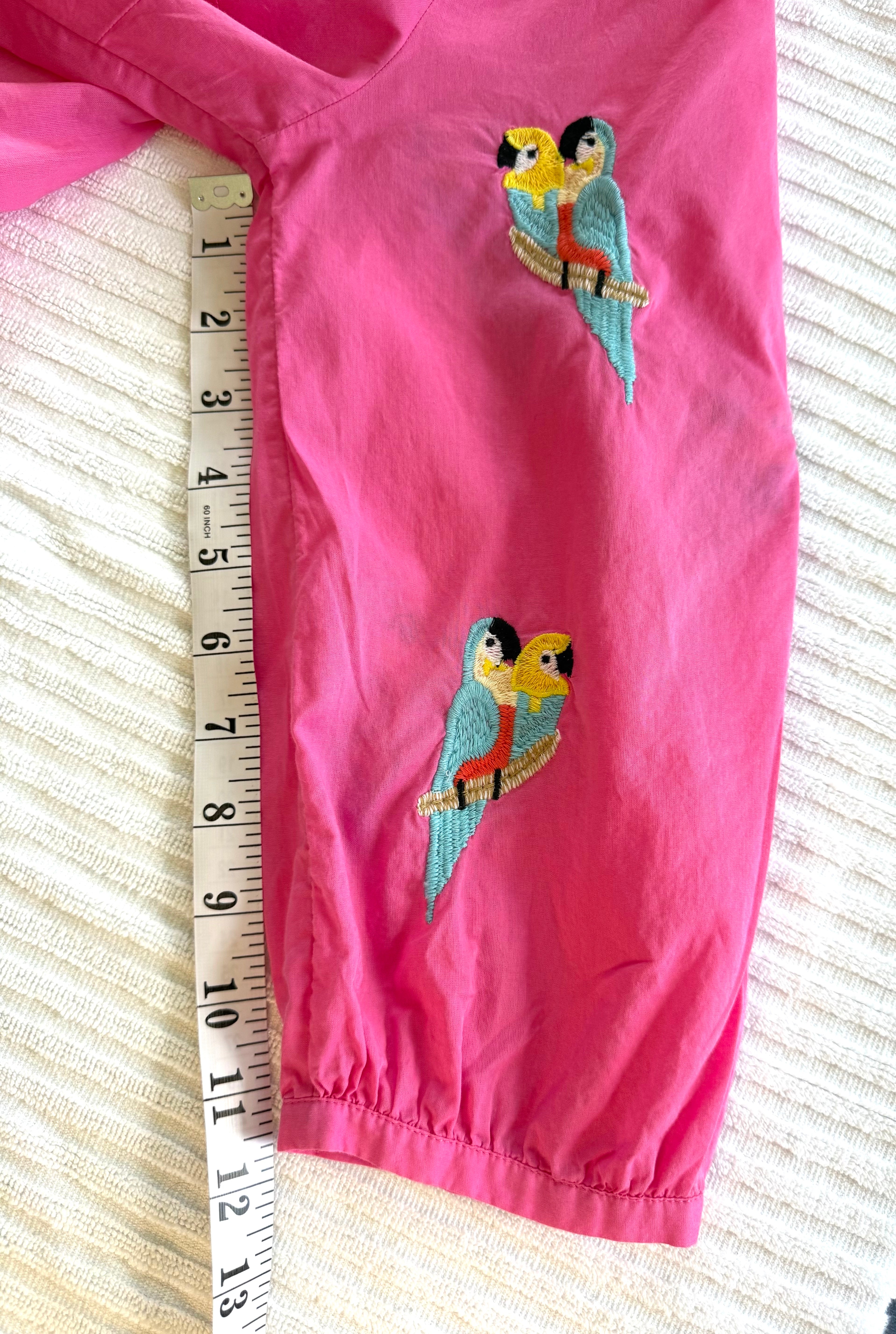 100% Cotton Talbots Embroidered Parrot Top| Size M at Blue Sparrow Shop measuring 12" sleeve