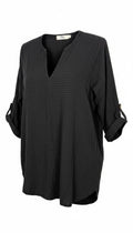 100% Cotton Tilley — Made in Canada Black Gauze V-Neck Tunic, Size S/P at Blue Sparrow Shop 
