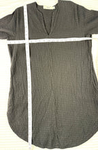 100% Cotton Tilley — Made in Canada Black Gauze V-Neck Tunic, Size S/P at Blue Sparrow Shop  measuring 32" shoulder to hem and 40" bust 