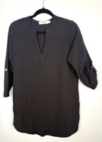 100% Cotton Tilley — Made in Canada Black Gauze V-Neck Tunic, Size S/P at Blue Sparrow Shop  on hanger