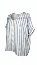 100% Cotton Watercolour Stripe Boxy Scoop Neck Top — Soft Blue & White | GG Jeans | Size XL at Blue Sparrow Shop