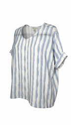 100% Cotton Watercolour Stripe Boxy Scoop Neck Top — Soft Blue & White | GG Jeans | Size XL at Blue Sparrow Shop