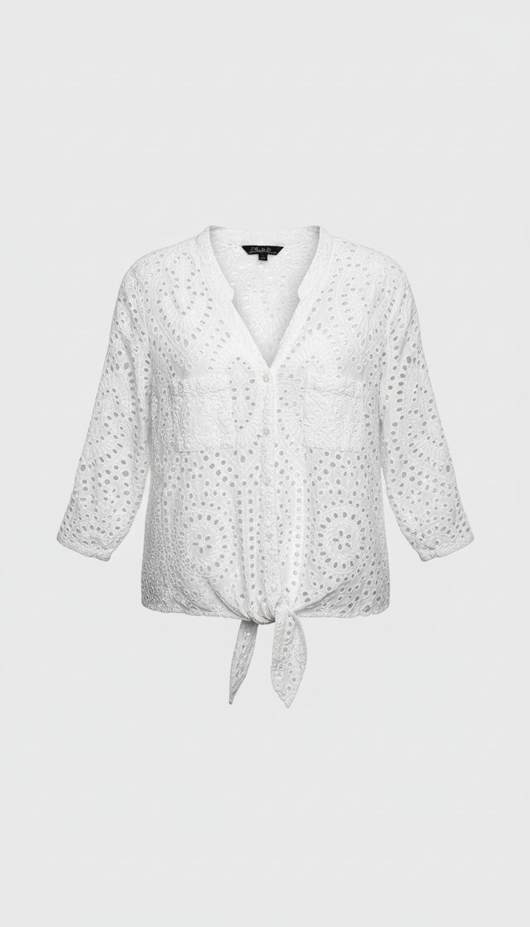 100% Cotton White Eyelet  Blouse | Size XL at Blue Sparrow Shop