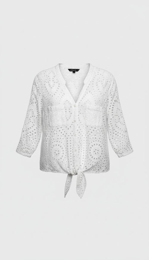 100% Cotton White Eyelet  Blouse | Size XL at Blue Sparrow Shop
