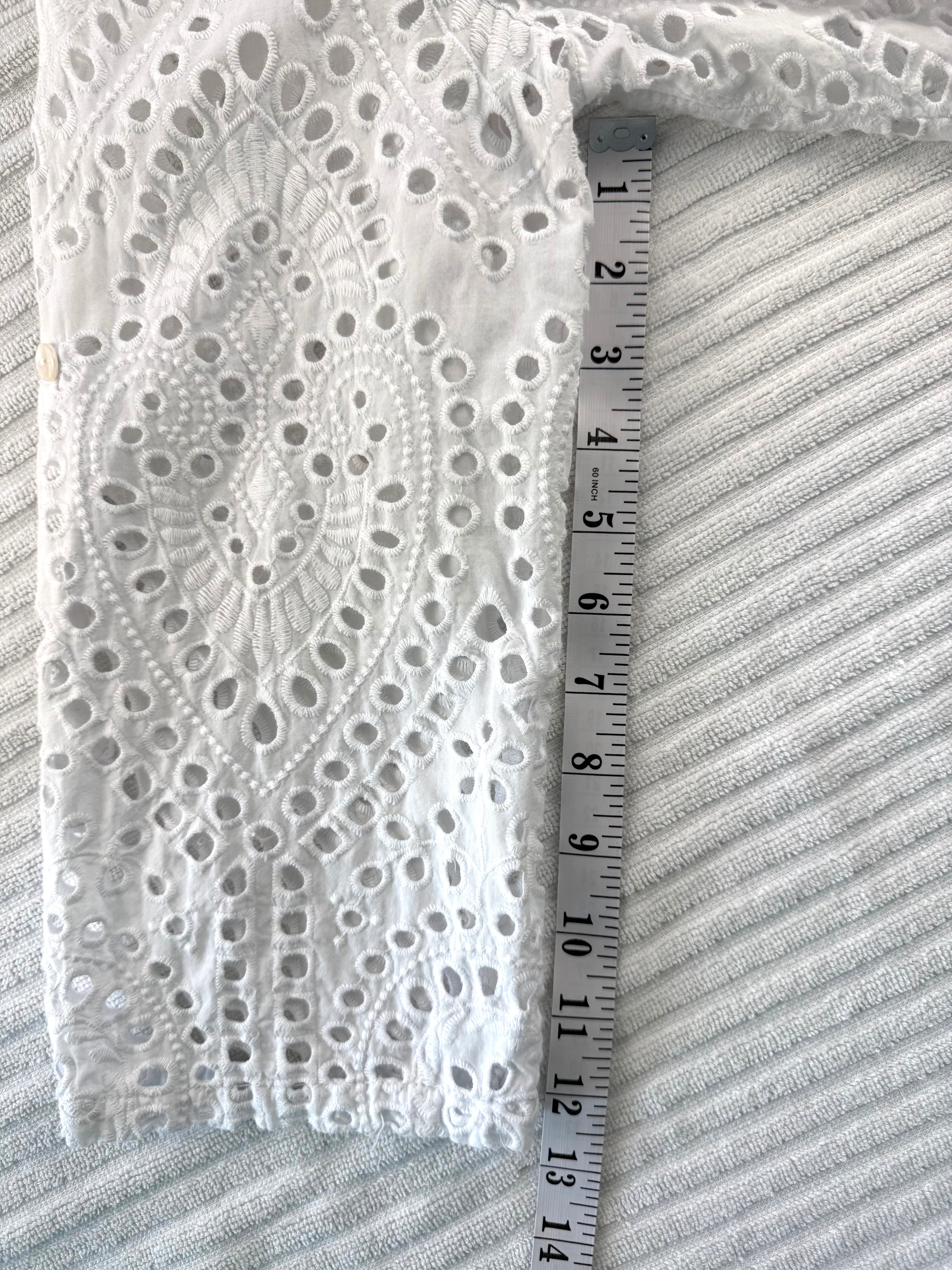 100% Cotton White Eyelet  Blouse | Size XL at Blue Sparrow Shop  measuring 13" sleeve 