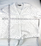 100% Cotton White Eyelet  Blouse | Size XL at Blue Sparrow Shop  measuring 44" bust and 21" shoulder to hem 