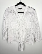100% Cotton White Eyelet  Blouse | Size XL at Blue Sparrow Shop  on hanger