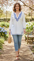 100% Cotton Witchery Embroidered Boho Blouse | Size 14  at Blue Sparrow Shop - Canadian Resale Reimagined  on woman walking outside