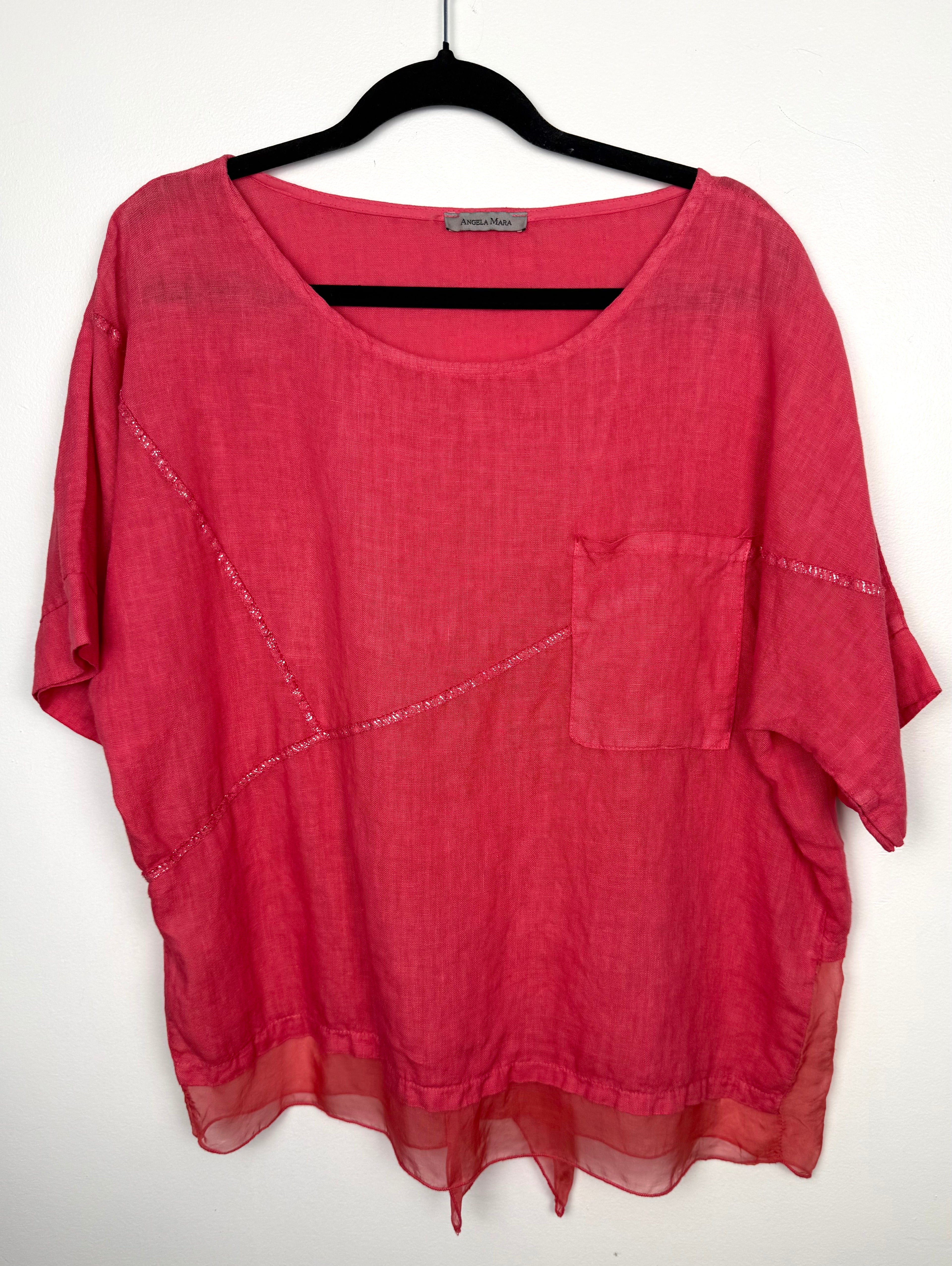 100% Linen Angela Mara  Made in Italy Linen Top | Size M at Blue Sparrow Shop  on hanger