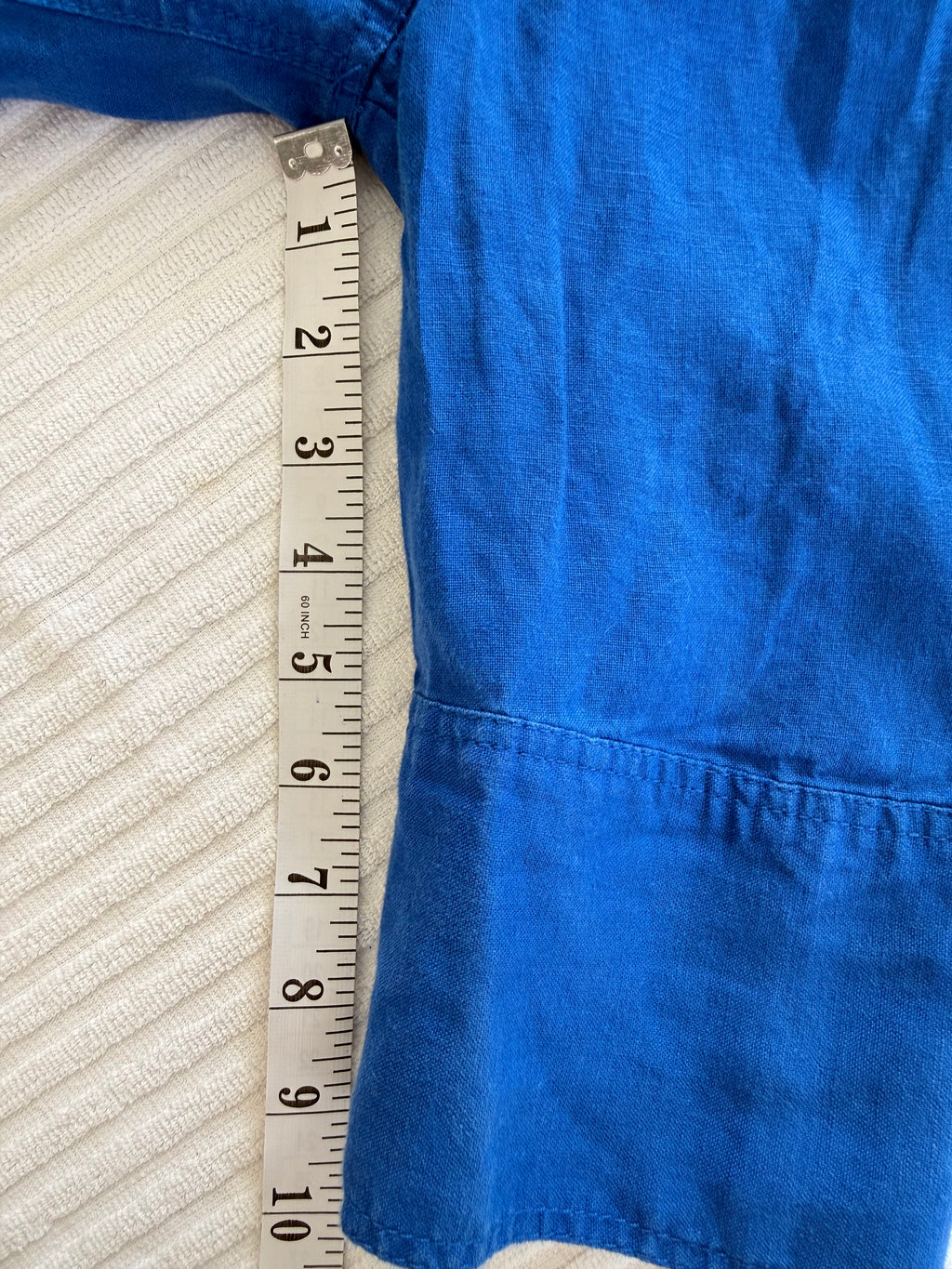 100% Linen Cobalt Blue Button Front Shirt by Zara | Size S measuring 10" sleeve
