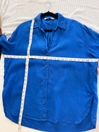 100% Linen Cobalt Blue Button Front Shirt by Zara | Size S measuring 42" bust and 26-28" length
