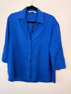100% Linen Cobalt Blue Button Front Shirt by Zara | Size S on hanger