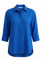 100% Linen Cobalt Blue Button Front Shirt by Zara | Size S on white background