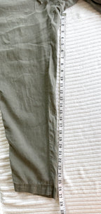100% Linen  Drawstring Pants – Taupe Relaxed Fit Pull-On Trousers – H&M Small at Blue Sparrow Shop measuring 27" inseam 