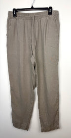 100% Linen  Drawstring Pants – Taupe Relaxed Fit Pull-On Trousers – H&M Small at Blue Sparrow Shop on hanger