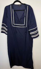100% Linen J.Crew Embroidered Tunic Dress | Size S at Blue Sparrow Shop on hanger