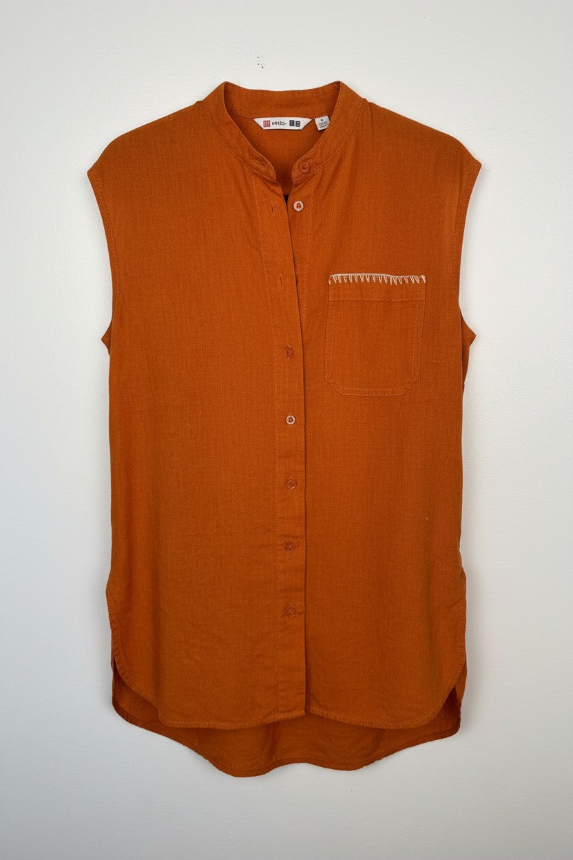 100% Linen Sleeveless Top | Vest | Size S at Blue Sparrow Shop on white background